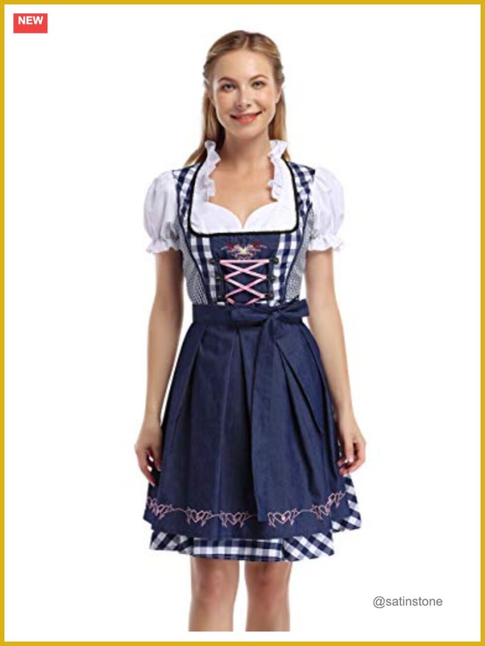 Women's Oktoberfest Dirndl Beer Dress 3 Piece Costume, Bavarian Splicing Swing